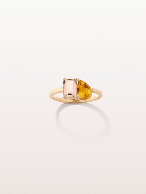 Aurate NY Toi et Moi Ring Citrine Morganite Yellow Gold Size 5.5 NIB